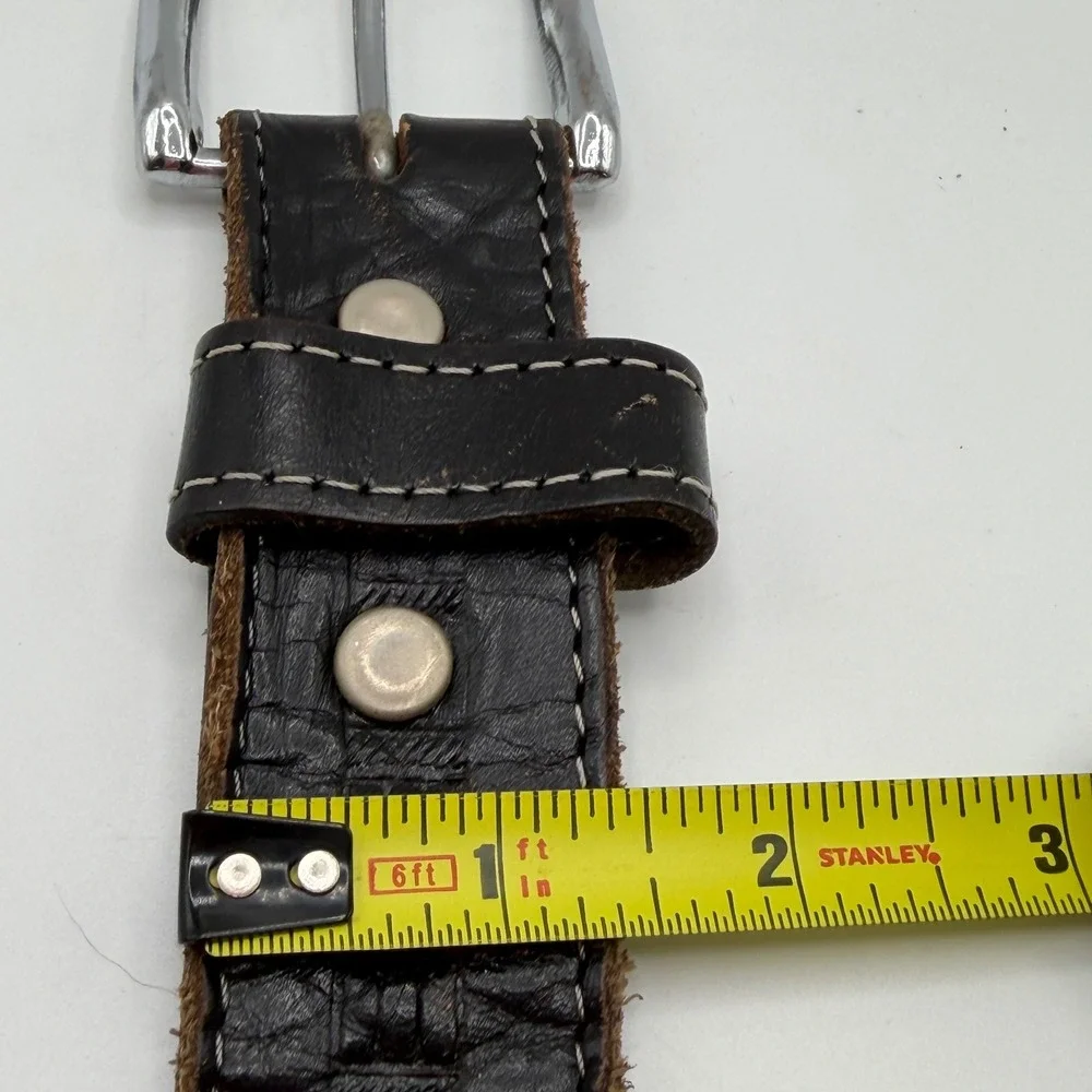 Vintage Black Leather Embossed Belt Size 50 Distressed White Stitch Workwear